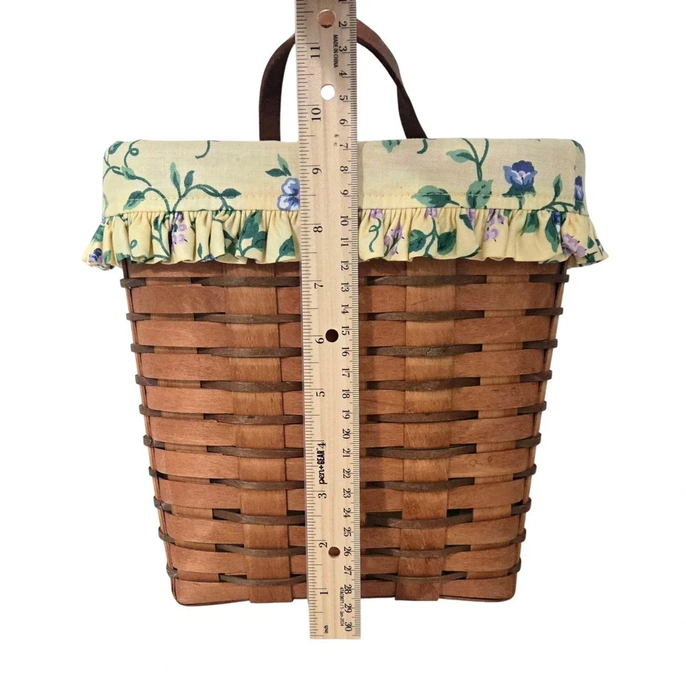 Longaberger 1990 Vintage Wall Hanging Basket Leather Handle‎ Floral Liner USA
